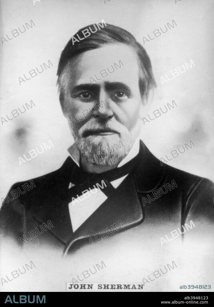 John Sherman (1823-1900), American Republican representative and senator from Ohio during the Civil War and into the late nineteenth century, c1910. Cigar card from the History of Cuba, Geografico Universal, Propaganda de los Cigarros Susini y La Corona, Tabacalera Cubana.