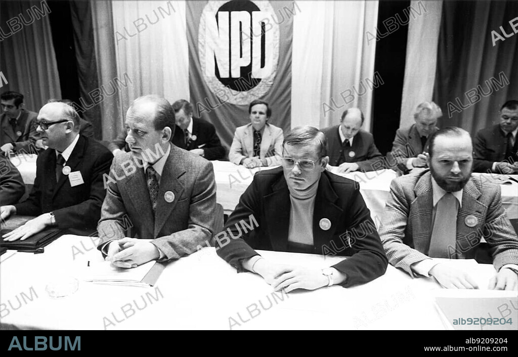 The party congress of the radical right-wing National Democratic Party of Germany (NPD) on 14.11.1976 in Frankfurt/M.Martin Mußgnung 2.f.l, Germany