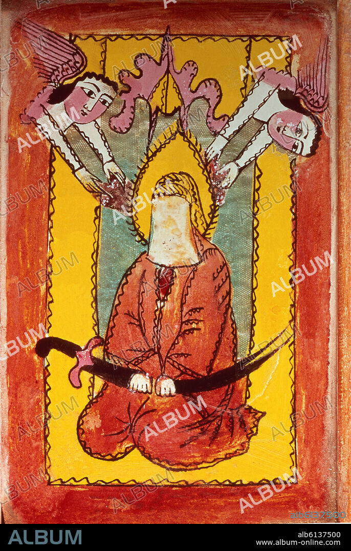 EL ORIGEN DE MAHOMA - ALI, YERNO Y PRIMO DE MAHOMA EN UNA PINTURA MURAL DEL MAUSOLEO DE FATIMA IBN MUSA - SIGLO IX.