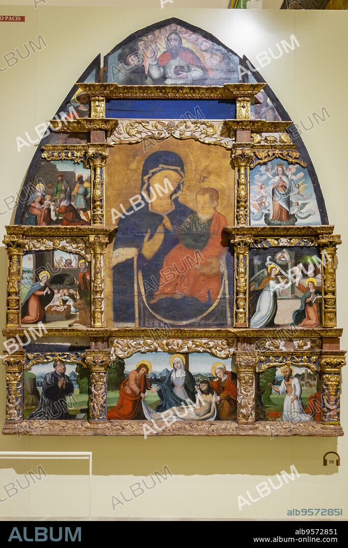 retablo de la Virgen de Pópolo, madera policromada, Museo Diocesano de Salamanca, Catedral Vieja, Salamanca, comunidad autónoma de Castilla y León, Spain.