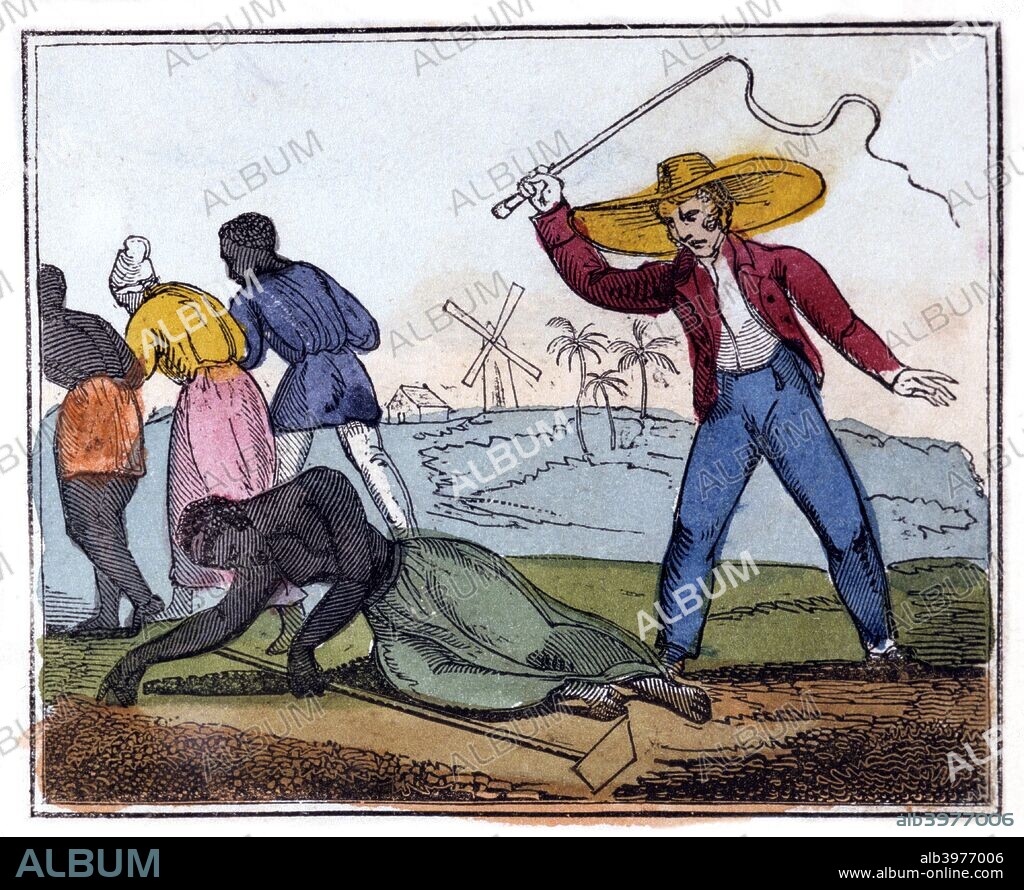 'The Exhausted Slave Whipped', 1826. From 'The Black Man's Lament; or How to Make Sugar' by Amelia Opie. (London, 1826).