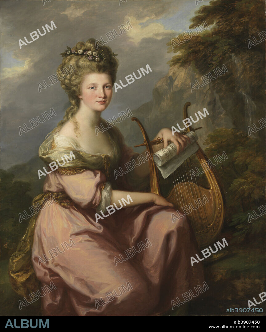 ANGELICA KAUFFMAN. Portrait of Sarah Harrop (Mrs. Bates) as a Muse. Date/Period: 1780-81. Painting. Oil on canvas. Height: 142 cm (55.9 in); Width: 121 cm (47.6 in) / frame: Height: 163.8 cm (64.4 in); Width: 141 cm (55.5 in); Depth: 6.3 cm (2.4 in).