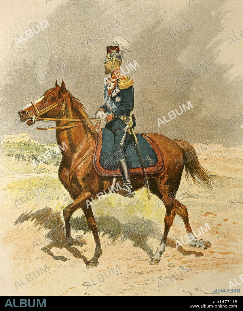 NICOLAS II (1868-1918). Zar de Rusia (1894-1917) y último emperador Ruso. S. XIX-XX (S. XIX-S. XX). "EL ZAR NICOLAS CON EL UNIFORME DE LANCEROS DE SU MAJESTAD LA EMPERATRIZ ALEXANDRA FEODOROVNA". 'L'Illustration' (año 1901) .