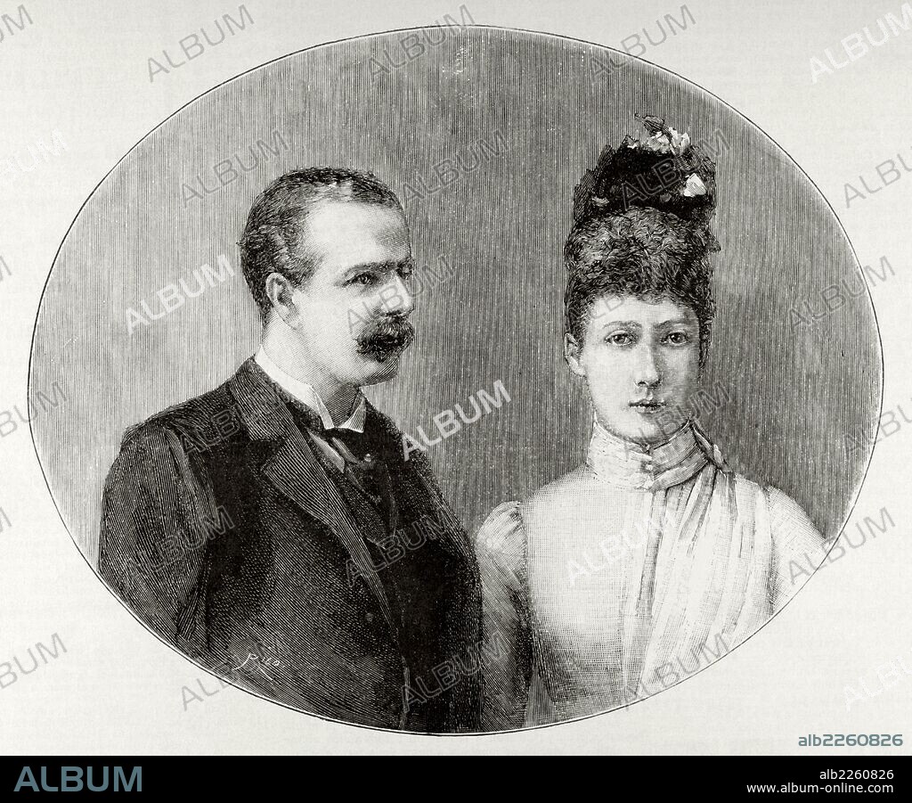 FAMILIA REAL INGLESA. LUISA DEL REINO UNIDO (1867-1931). Princesa Luisa, Princesa Real y Duquesa de Fife. Miembro de la Famila Real Británica, hija mayor del Rey Eduardo VII y la Reina Alejandra. "Su alteza real la Princesa Luisa de Gales y su excelencia el Duque de Fife". Grabado por Rico. "La Ilustración Española y Americana", 1889.