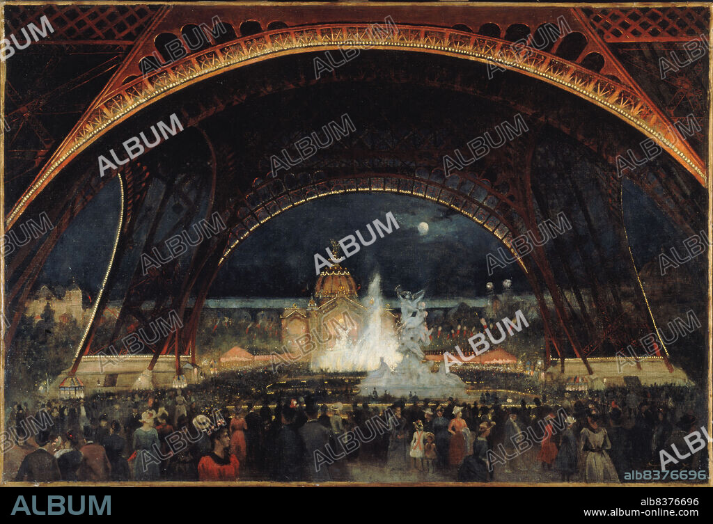ALEXANDRE-GEORGES ROUX. Night fete at the Universal Exhibition of 1889, under the Eiffel Tower, c1889.