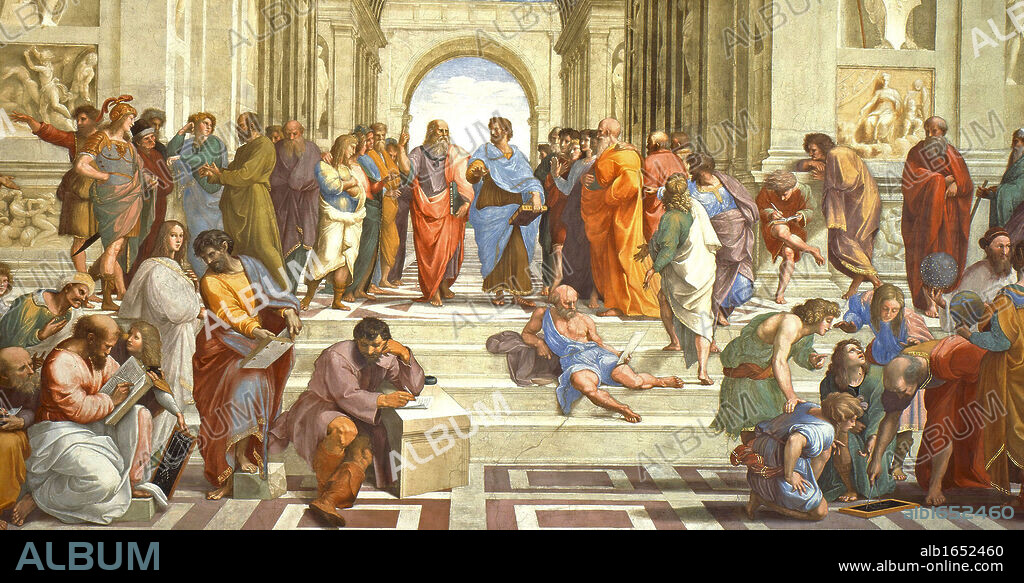 Rafael Sanzio da Urbino (1483 - 1520), better known simply as Raphael, was an Italian painter and architect of the High Renaissance ' The School of Athens' (detail) (restored) The School of Athens was painted 1510 -1511 to decorate with frescoes the rooms now known as the Stanze di Rafael, in the Apostolic Palace in the Vatican.