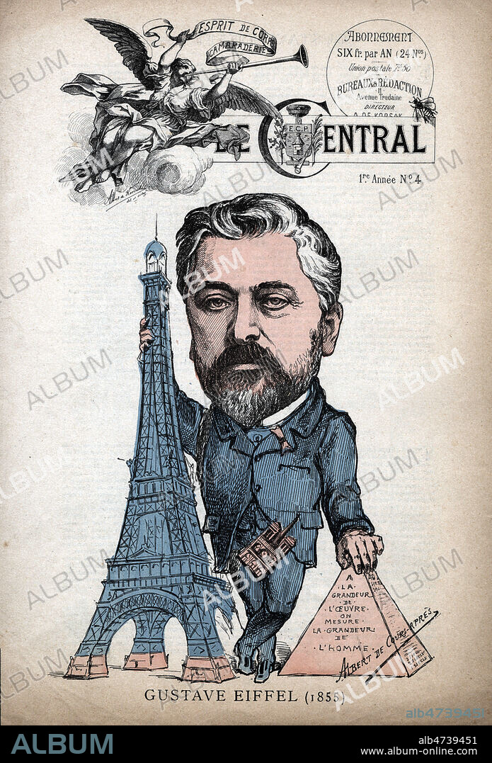 Gustave EIFFEL (1832-1923) (sorti de Centrale en 1855). Illustration de Albert de COURS-APRES pour Le Central (Revue satirique liee a l'Ecole Centrale). Credit : Coll. Dixmier/KHARBINE-TAPABOR.