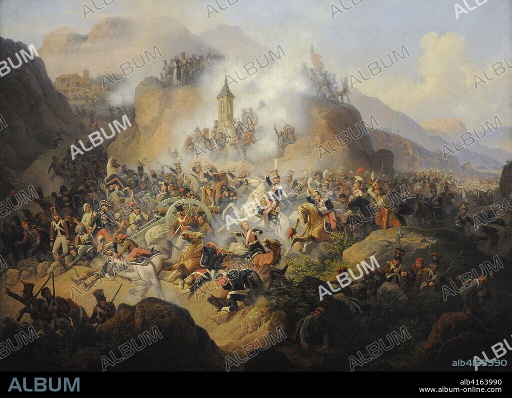 Guerra de Independencia Española. Batalla de Somosierra (30 de noviembre de 1808). Enfrentamiento entre el ejército español y las tropas de la Grande Armée de Napoleón. Pintura de January Suchodolski (1797-1875), 1860. Museo Nacional de Varsovia. Polonia.