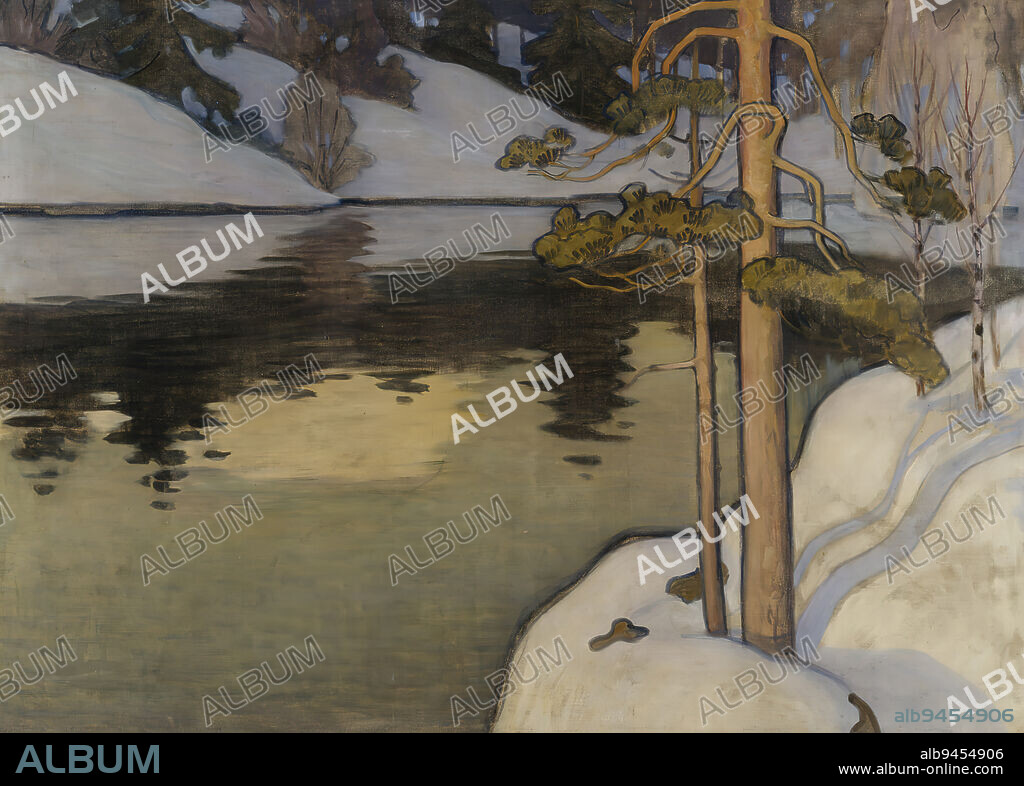 VÄINÖ BLOMSTEDT. Väinö Blomstedt, 1.4.1871, Savonlinna, 2.2.1947, Helsinki, Lake with Snow on the Shore, 1899 - 1900, 124 × 175 cm, oil, oil on canvas.