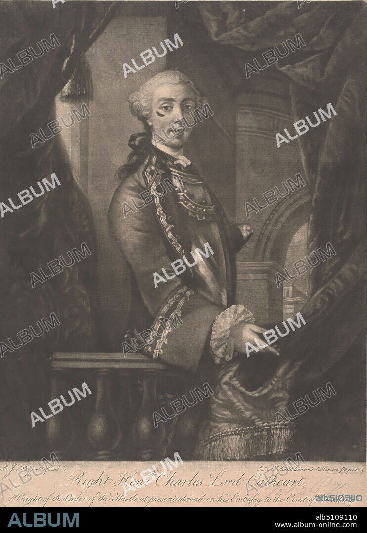 Lieutenant-General Charles Schaw Cathart, 9th Earl Cathcart, James McArdell, ca. 17291765, Irish, and Richard Houston, ca. 17211775, British, after Sir Joshua Reynolds RA, 17231792, British, 1770, Mezzotint on medium, slightly textured, beige, laid paper, Sheet: 13 11/16 × 10 1/16 inches (34.8 × 25.6 cm) and Image: 12 5/16 × 9 7/8 inches (31.3 × 25.1 cm).