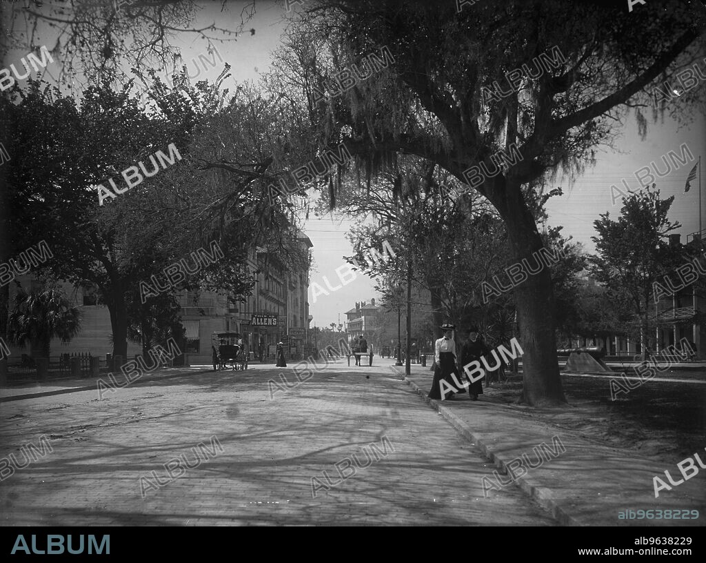 WILLIAM H. JACKSON. King Street, St. Augustine, c1902. Photo shows view looking north up King Street to the Ponce de Leon Hotel, with the Post Office (Government House) on the Plaza de la Constitucion (Source: Floripedia and WPA Florida book, p. 252, 2014).