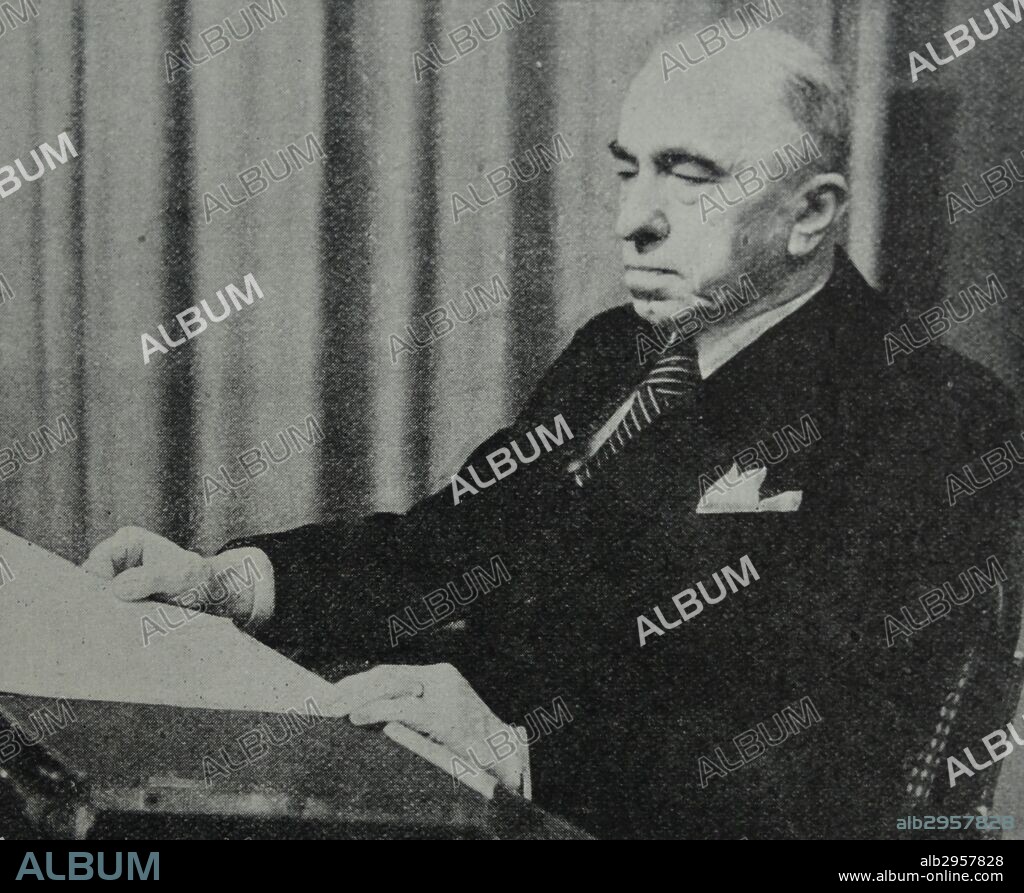 Photograph of Dr Emil Hácha (1872-1945) a Czech lawyer and the third President of Czechoslovakia. In 1939 Hácha was compelled to surrender by Adolf Hitler. Dated 1939.