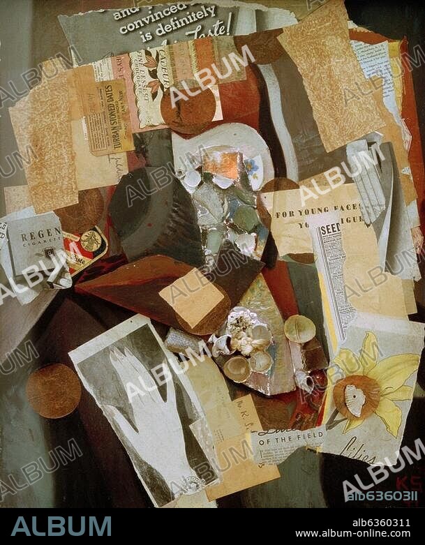 KURT SCHWITTERS. Schwitters, Kurt, 1887 - 1948, German artist. - 'PEN', 1941. - Assemblage on wood, 60.5 × 50.7 cm. On loan from the Ernst Schwitters Foundation, Hanover, Germany. Sprengel Museum, Hanover, Germany.