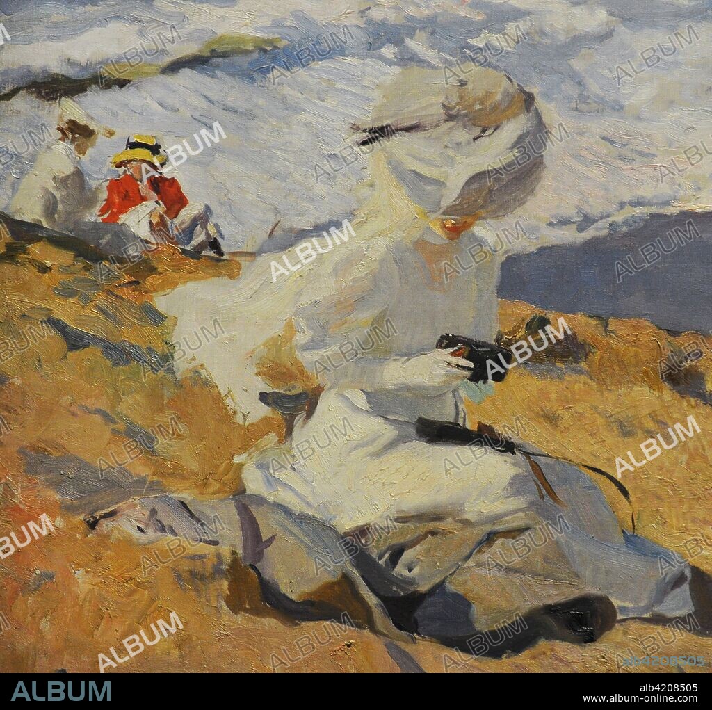 Joaquín Sorolla y Bastida (1863-1923). Pintor español. Instantánea, Biarritz, 1906. Detalle. María, hija del pintor, preparándose para tomar una instantánea con una cámara Kodak, de bolsillo, plegable, el modelo portátil más pequeño en esa época ideal para aficionados. Salió a la venta como un artículo de lujo en 1902. Museo Sorolla. Madrid. España.