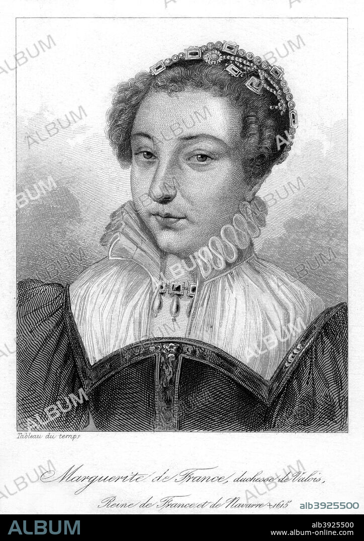 Marguerite of Valois, Queen of France. Marguerite of Valois (1553-1615) married Henry III of Navarre, the future Henry IV of France, in 1572. The marriage, between the Catholic sister of Charles IX and the Huguenot Henry, was intended to assuage the religious strife convulsing France at the time, a hope dashed less than a week after the wedding by the St Bartholomew's Day massacre of Protestants. The marriage was not a success, and was eventually annulled in 1599, with Marguerite granted permission to keep the title of Queen.