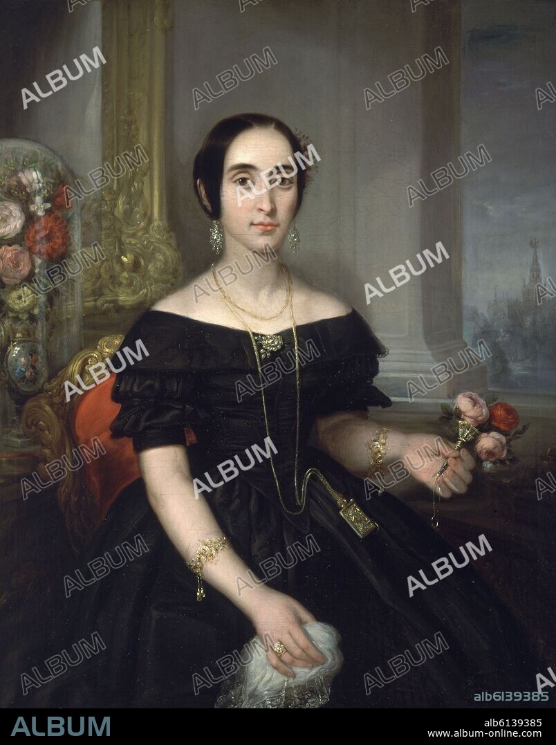 JOSE MARIA ROMERO (1815-1880). RETRATO DE DAMA-S XIX-O/L 106X84 CM.