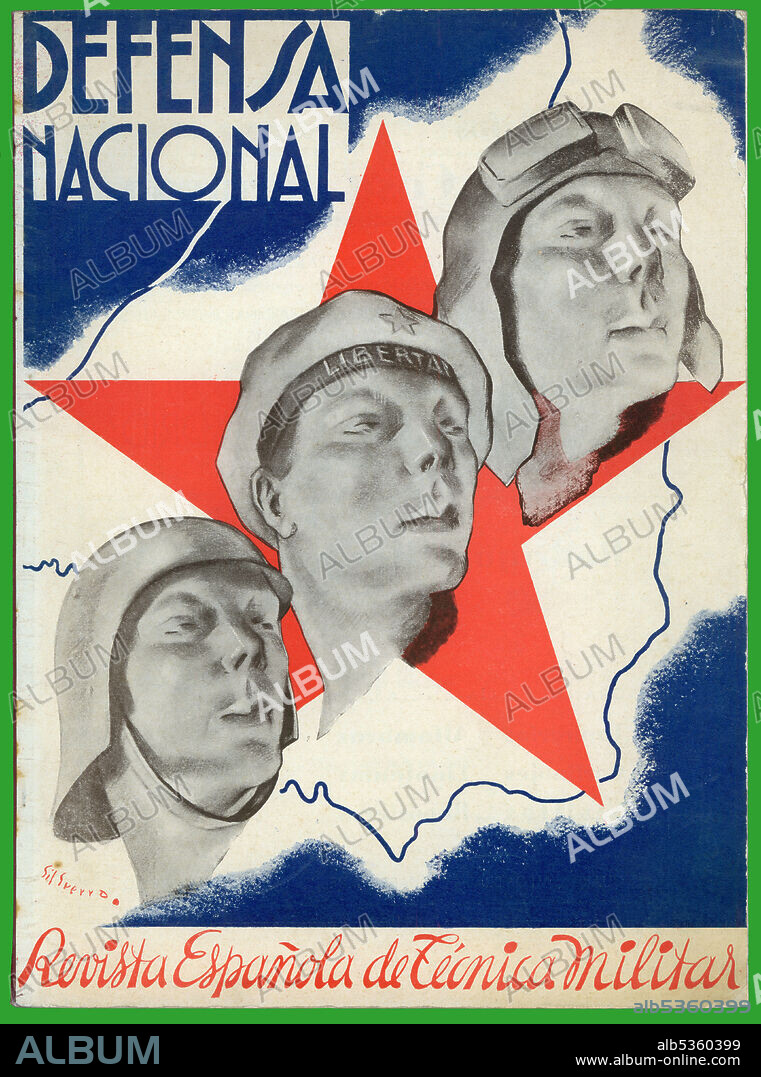 España. Portada de la revista Defensa Nacional, revista nacional de técnica militar editada en Madrid, agosto de 1937.