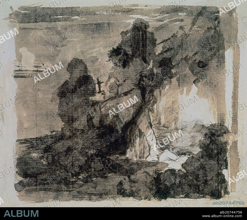 FRANCISCO DE GOYA. DESASTRES DE LA GUERRA (1810-1815) - DESASTRE Nº 14 - DURO ES EL PASO! - DIBUJO PREPARATORIO.