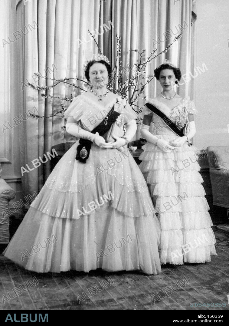 Royal Visitors To Rhodesia - The Queen Mother & Princess Margaret in the dresses they wore to the reception and dance at Government House, Salisbury. July 17, 1953.