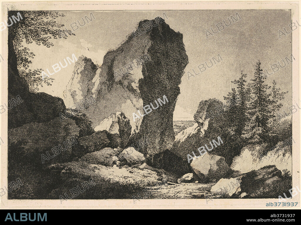 MARTIN VON MOLITOR. Mountain Landscape with a Rocky Outcrop. Dated: 1795. Dimensions: plate: 16.8 × 24.5 cm (6 5/8 × 9 5/8 in.)  sheet: 17 × 24.8 cm (6 11/16 × 9 3/4 in.). Medium: etching and aquatint on laid paper.