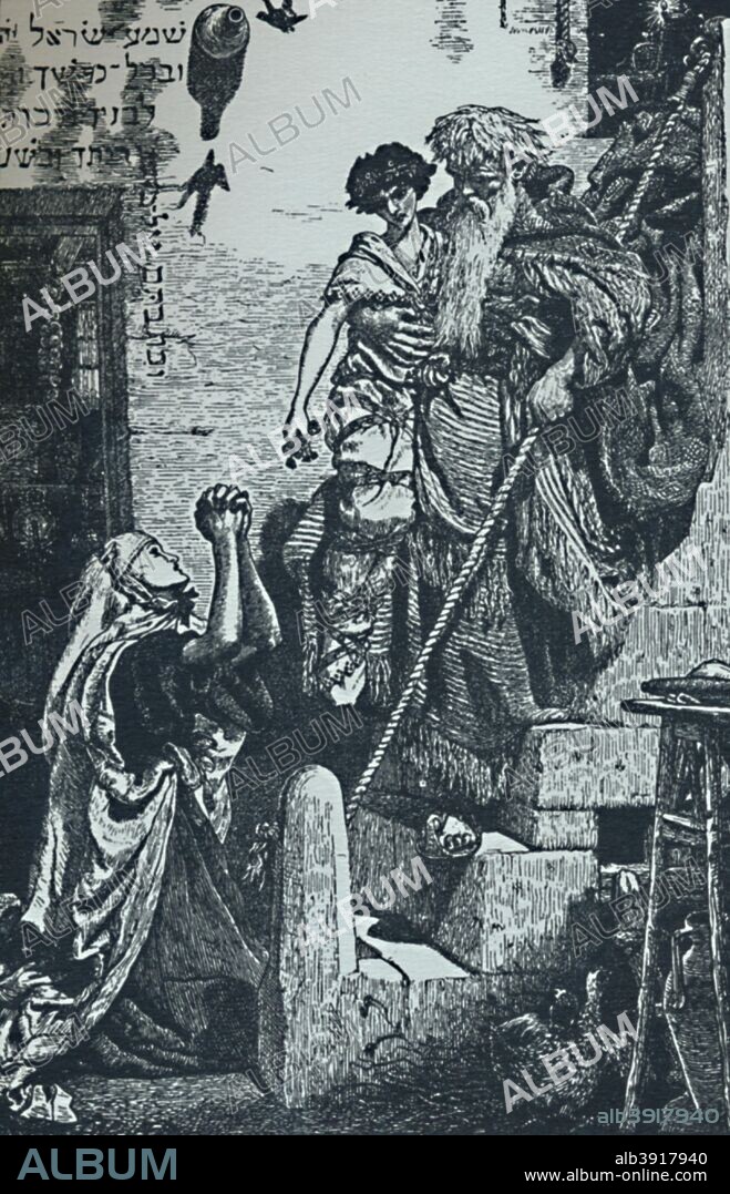 'Elijah and the Widow's Son', c1840-1890, (1923).From the Book of Kings;  God told Elijah to go to the town of Sarepta and to seek out a widow that would find him water and food (vv.7-9). Elijah learns that the widow has a son and between them they only have enough flour and oil for one more meal before they die. Despite this the widow helps Elijah (vv11-14). Because she did this God caused the flour and the oil never to run out  From British Book Illustration - Yesterday and To-day edited by Geoffrey Holme. [The Studio, Ltd., London, 1923].