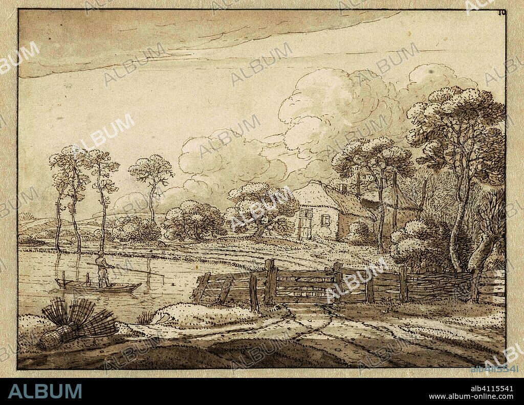 Landscape with farm. Draughtsman: Jan Jansz. den Uyl (II). Dating: 1634 - 1702. Measurements: h 136 mm × w 185 mm.