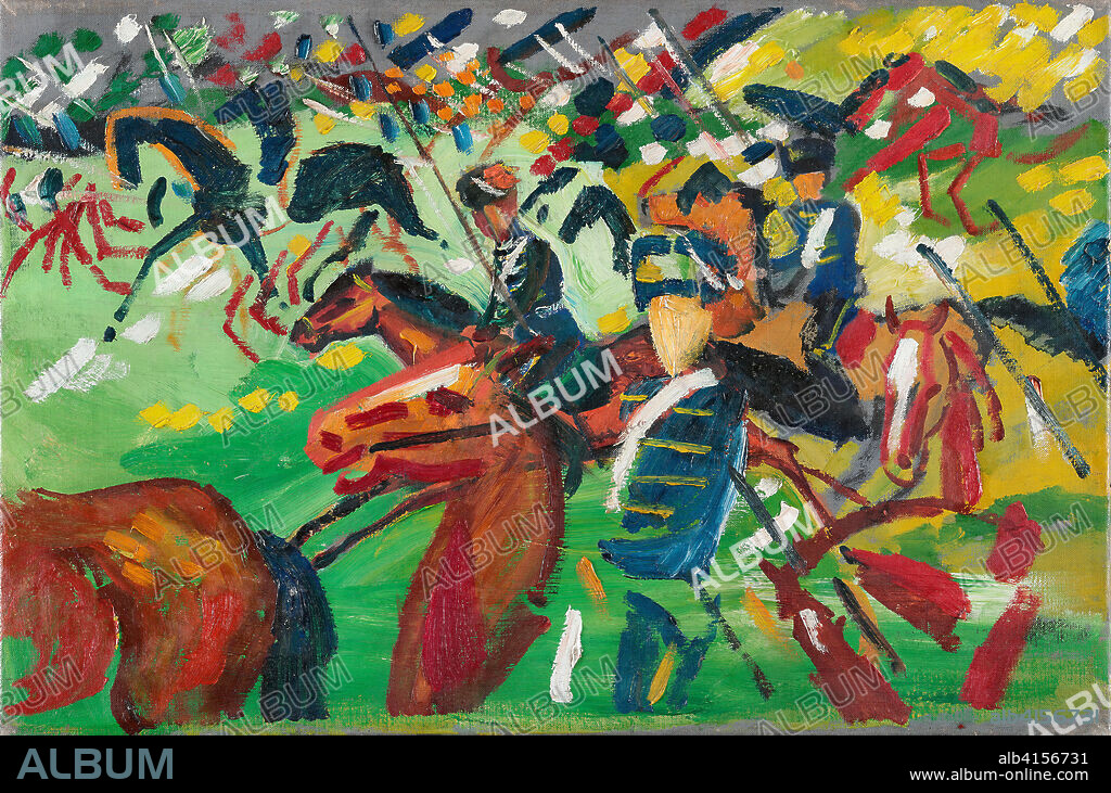 August Macke (Meschede, 1887-Perthes-les-Hurlus, 1914). Hussars on a Sortie (1913). Oil on canvas. 37.5 x 56.1 cm.