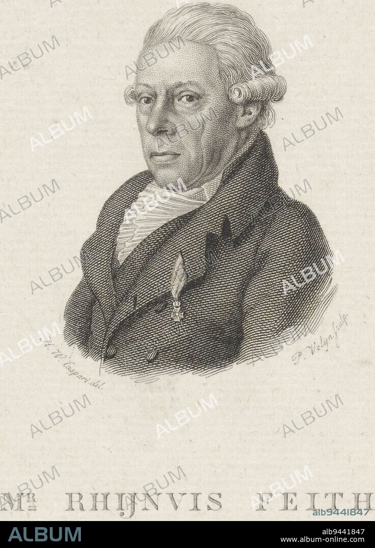Portrait of the poet and lawyer Rhijnvis Feith. Portrait of Rijnvis Feith, print maker: Philippus Velijn, (mentioned on object), intermediary draughtsman: Hendrik Willem Caspari, (mentioned on object), Netherlands, 1797 - 1836, paper, etching, engraving, h 197 mm - w 126 mm.