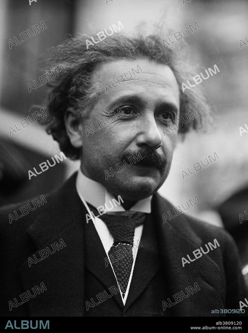 Albert Einstein (March 14, 1879 - April 18, 1955) was a German-born theoretical physicist. He developed the general theory of relativity, one of the two pillars of modern physics. He is best known in popular culture for his mass-energy equivalence formula E = mc2. He received the 1921 Nobel Prize in Physics "for his services to Theoretical Physics, and especially for his discovery of the law of the photoelectric effect". He was visiting the US when Hitler came to power in 1933, and did not go back to Germany. He settled in America becoming a citizen in 1940. He helped alert President Roosevelt that Germany might be developing an atomic weapon, and recommended that the US begin similar research. He was in support of defending the Allied forces, but largely denounced using the discovery of nuclear fission as a weapon. Later, together with Bertrand Russell, Einstein signed the Russell-Einstein Manifesto, which highlighted the danger of nuclear weapons. Einstein was affiliated with the Institute for Advanced Study in Princeton until his death in 1955, at the age of 76. His great intelligence and originality have made the word Einstein synonymous with genius. Photographed by Harris & Ewing, 1921.