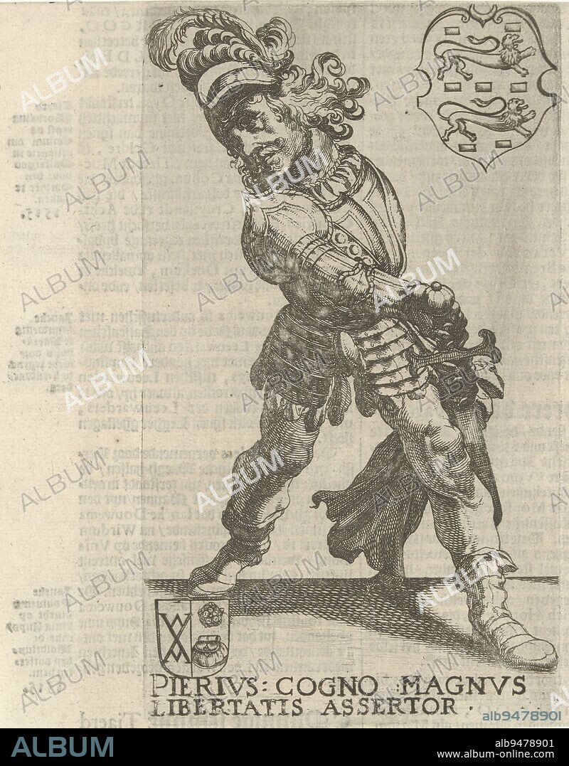 Grote Pier (Grutte Pier) Pierivs Cogno Magnvs libertatis assertor Frisian rulers , print maker: Simon Frisius, publisher: Jan Lamrinck, print maker: Northern Netherlands, publisher: Franeker, 1622, paper, etching, letterpress printing, h 166 mm × w 96 mm.