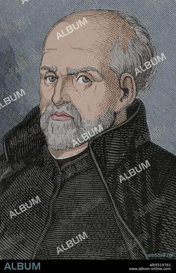 Juan de Mariana (1536-1624). Teólogo e historiador jesuita español. Retrato. Grabado coloreado. Historia General de España por el Padre Mariana. Madrid, 1852.