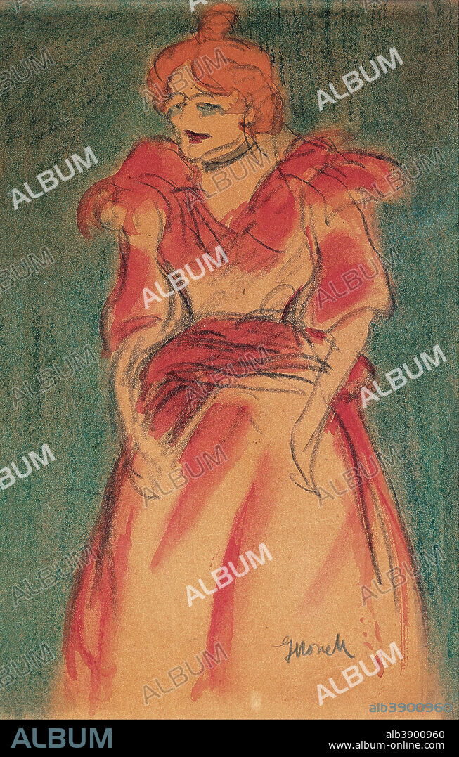ISIDRE NONELL. Cabaret Singer. Date/Period: 1897 - 1898. Painting. Blue pencil and wash on paper. Height: 310 mm (12.20 in); Width: 200 mm (7.87 in).