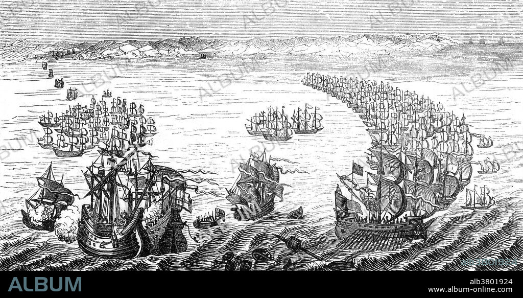 The Spanish Armada was the Spanish fleet that sailed against England in 1588, with the intention of overthrowing Elizabeth I of England and putting an end to her involvement in the Spanish Netherlands and in privateering in the Atlantic and Pacific. The Armada reached and anchored outside Gravelines, but, while awaiting communications from Parma's army, it was driven out by an English fire ship attack. In the ensuing battle, the Spanish fleet was forced to abandon its rendezvous. The Armada managed to regroup and withdraw north, with the English fleet harrying it for some distance up the east coast of England. The commander decided that the fleet should return to Spain; it sailed around Scotland and Ireland, but severe storms disrupted it. More than 24 vessels were wrecked on the western coasts of Ireland. Of the fleet's initial 130 ships, about fifty never returned to Spain.