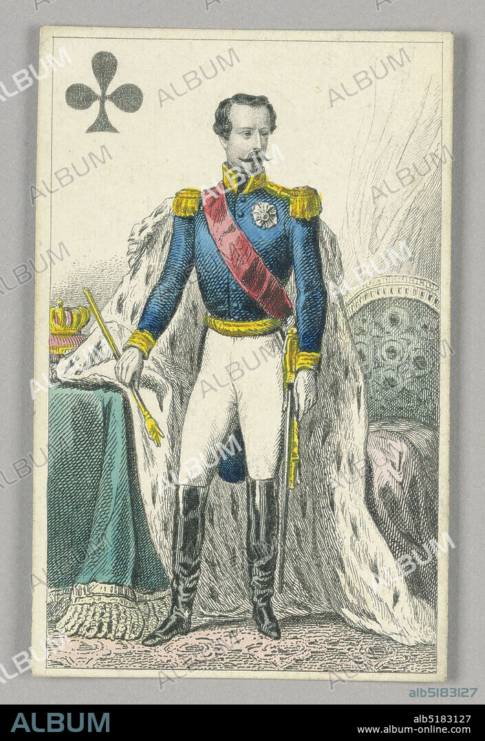 Napoleon III, Emperor of France, King of Clubs from Set of 'Jeu ImperialSecond EmpireNapoleon III' Playing Cards, F. Chardon, French, active 19th c., Lithograph on glazed paper, Napoleon III, Emperor of France, King of Clubs from Set of 'Jeu ImperialSecond EmpireNapoleon III' Playing Cards., Paris, France, 1858, Playing Card, Playing Card.