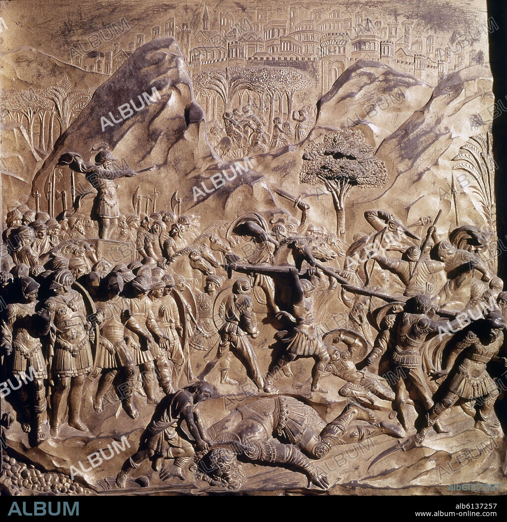 LORENZO GHIBERTI (1378-1455). DETALLE DE LAS PUERTAS DEL PARAISO CON ESCENA DE DAVID Y GOLIAT,1424/1452.