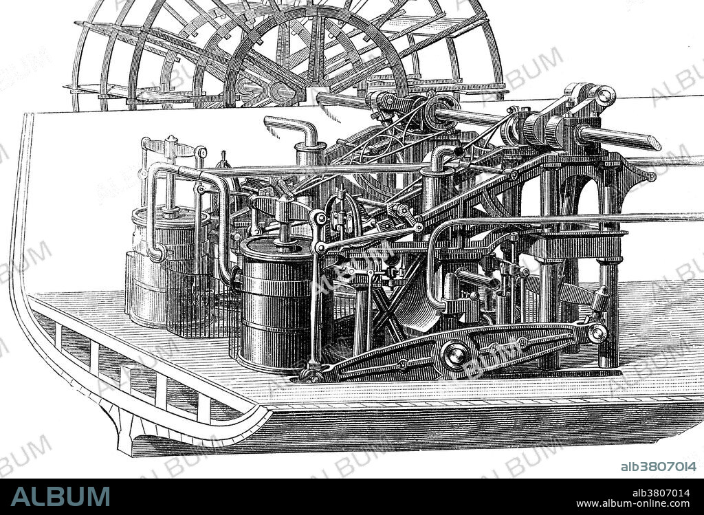 Steam engine balance and condenser of the French Naval steamship, Sphinx. Sphinx was a paddle steamer, initially rated as a corvette, of the French Navy, and lead ship of her class. She was the first operational French naval steamer. She took part in the Invasion of Algiers in 1830, pioneering the role of steamers in navies of the mid 19th century, and later took part in the transfer of the Luxor Obelisk from Egypt to Paris. Sphinx was built in Rochefort on plans by Jean-Baptiste Hubert around a low-pressure Newcomen steam engine purchased from Fawcett, in Liverpool. Indret then used this engine as its template for the locally-produced engines that powered the subsequent Sphinx-class avisos.