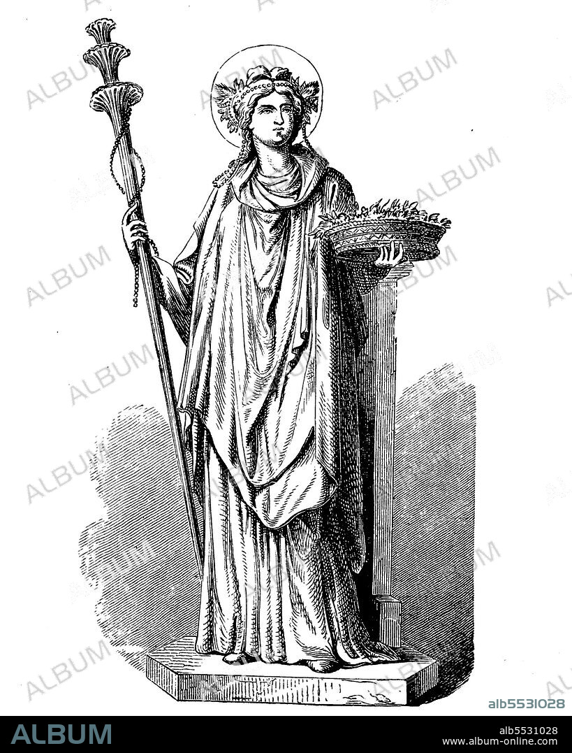 Ceres, the Roman goddess of agriculture and fertility and considered a lawgiver, from a mural in Pompeii, Italy, illustration from 1890.