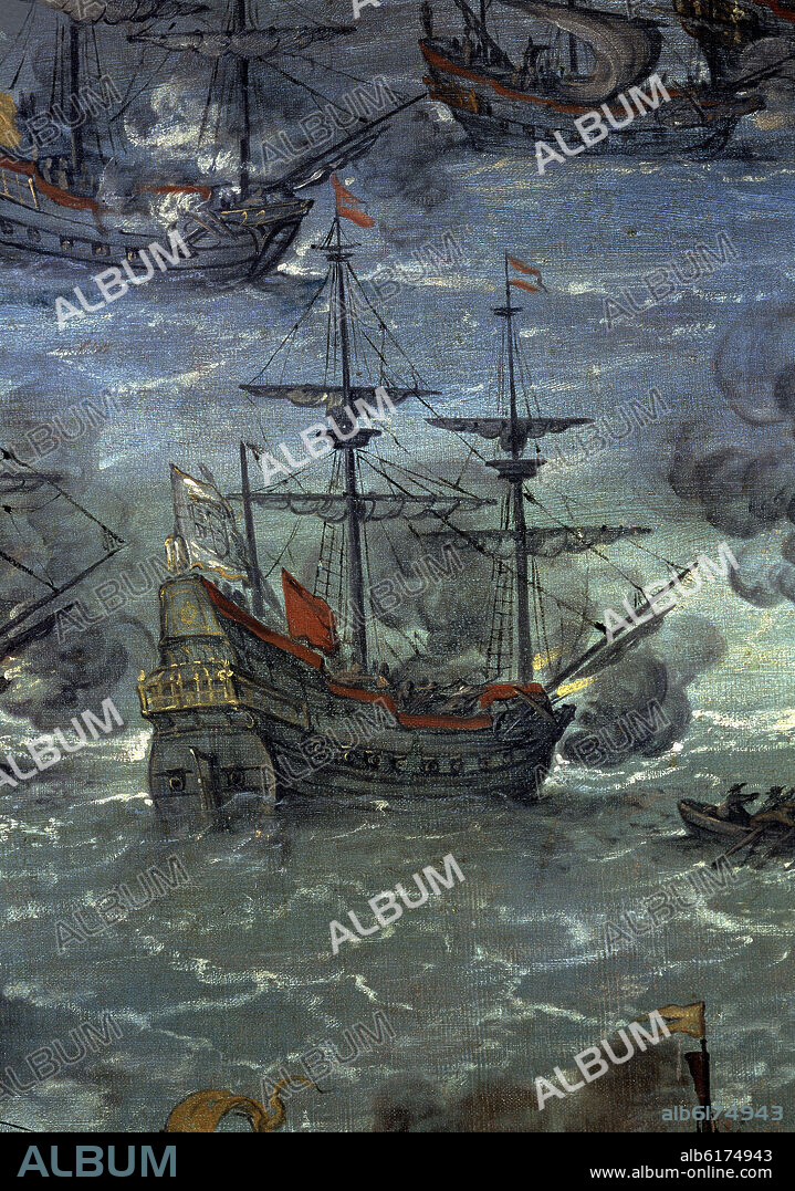 FRANCISCO DE ZURBARAN. DEFENSA DE CADIZ FRENTE A LOS INGLESES - BATALLA NAVAL (DET) - 1634 - OLEO/LIENZO - CONJUNTO Nº 4410 - NP 656.