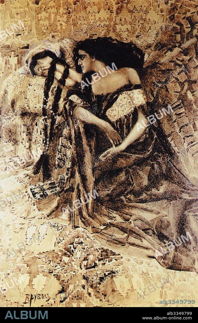 MIKHAIL ALEXANDROVICH VRUBEL. Tamara and Demon. Illustration to the poem "The Demon" by Mikhail Lermontov.