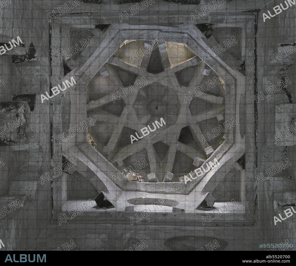 Toledo. Castilla-La Mancha. España. Ermita del Cristo de la Luz. Antigua mezquita, construída a finales del siglo X y convertida en iglesia cristiana en el siglo XII. Vista de la bóveda central (Qubba), de crucería con marco octogonal. Estilo califal.