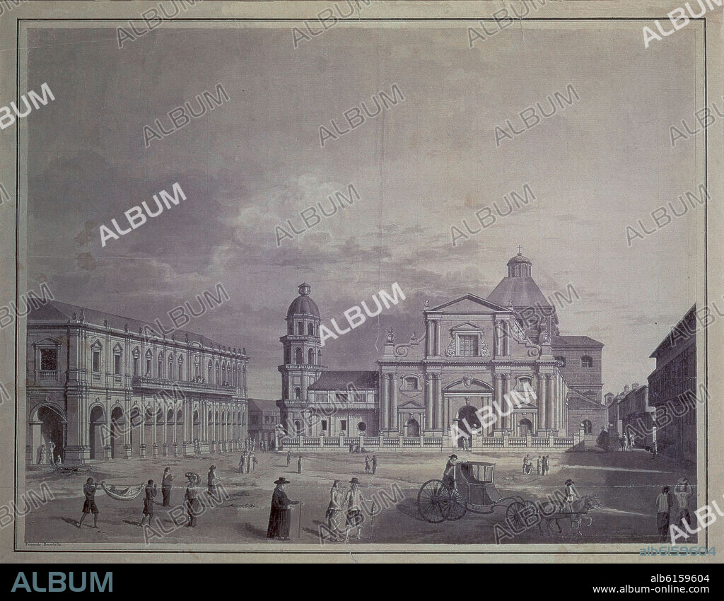 FERNANDO BRAMBILA. VISTA DE LA PLAZA Y DE LA CATEDRAL DE MANILA - SIGLO XVIII.