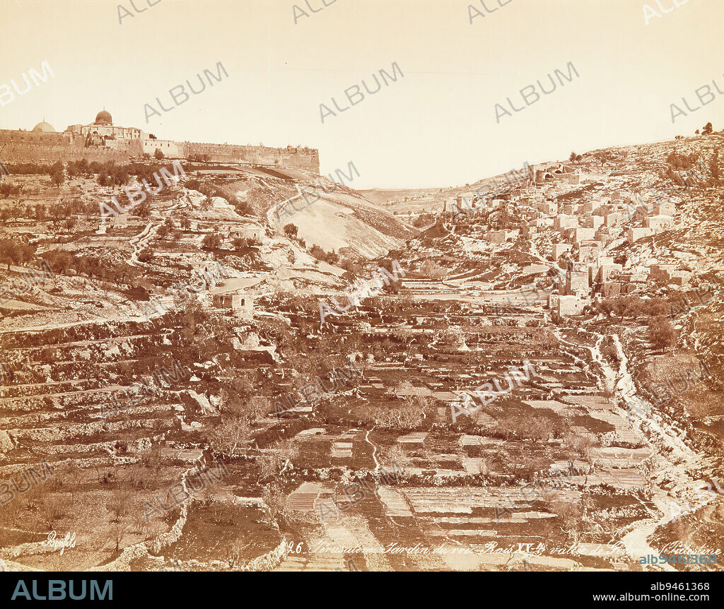 Jardin du roi, Rois XX-4, vallée de Gehenne, Jerusalem, Palestine, 1870-1879, Félix Bonfils, French, 1831 - 1885, 8 3/4 x 11 3/16 in. (22.23 x 28.42 cm) (image)11 x 14 in. (27.94 x 35.56 cm) (object part), Albumen print, France, 19th century.