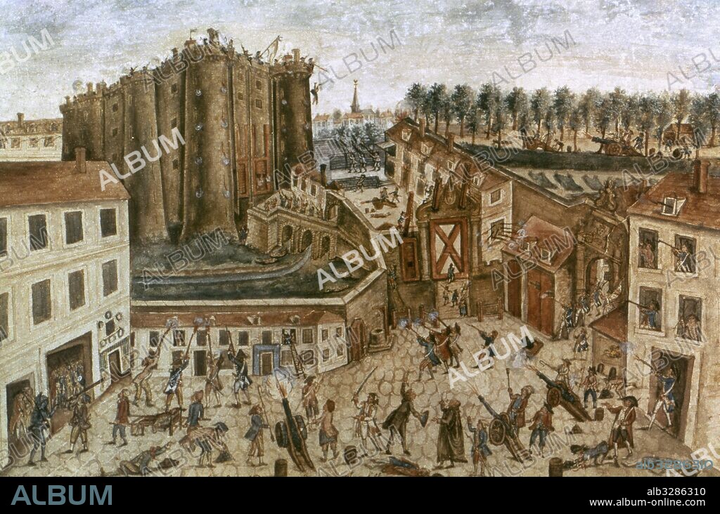 French Revolution. Paris. Siege of the Bastille. 14 July 1789. Gauache by Claude Cholat. Carnavalet Museum. Paris. France.