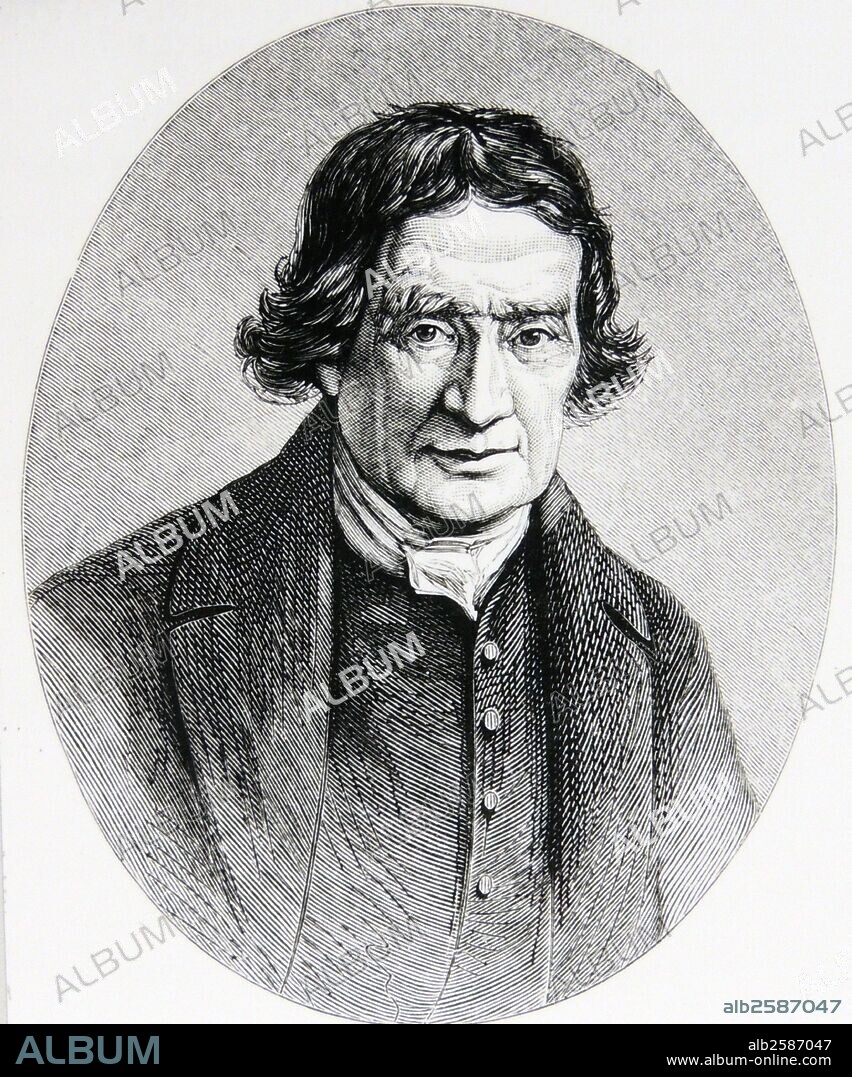Andrew Miekle (1791-1811) Scottish wheelwright and inventor of a threshing machine.  Engraving, London, 1861. Photo by: .