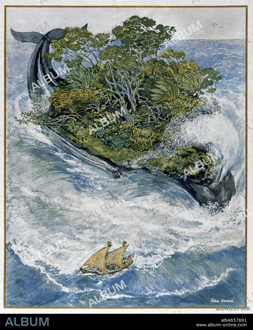 Sinbad le Marin : L'ile -baleine dans les contes des mille et une nuits, illustre par Leon CARRE, 1931. Credit Collection Grob/ Kharbine Tapabor.