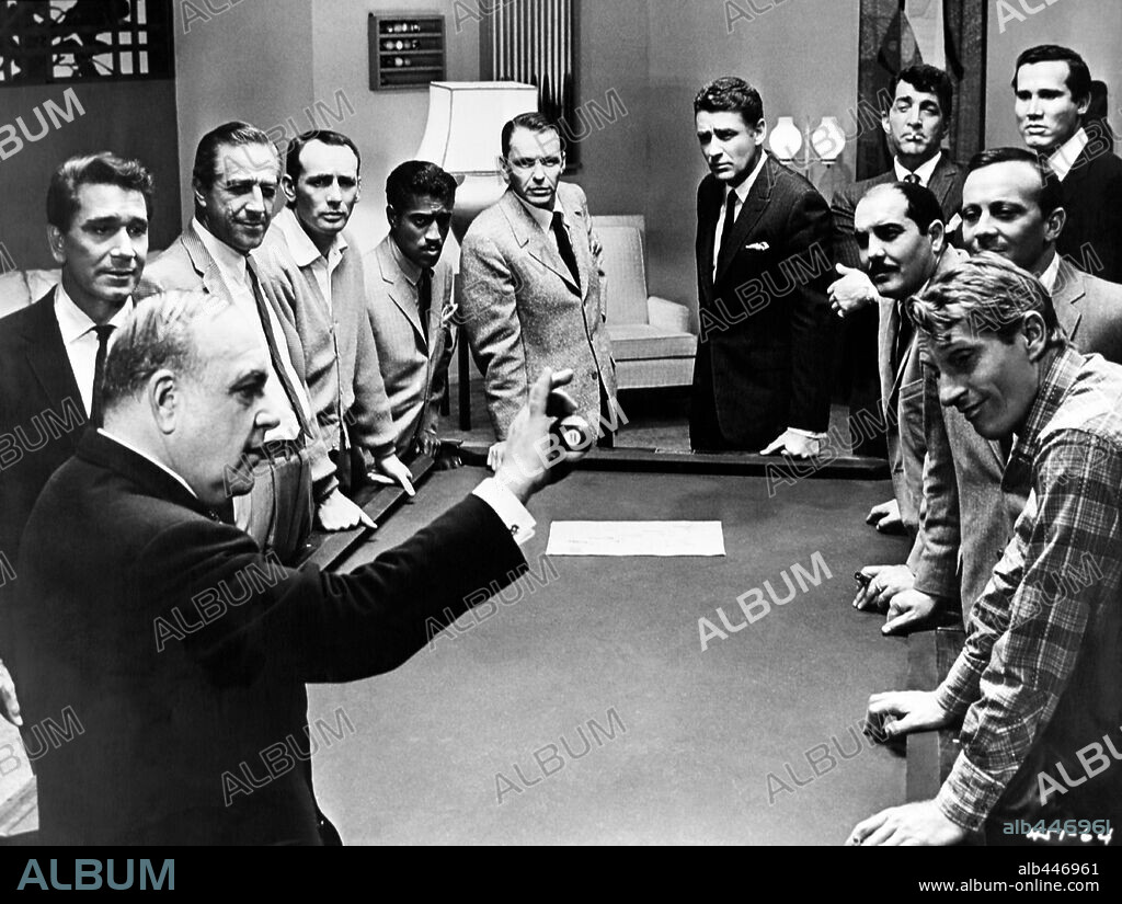 AKIM TAMIROFF, BUDDY LESTER, DEAN MARTIN, FRANK SINATRA, HENRY SILVA, NORMAN FELL, RICHARD CONTE and SAMMY DAVIS JR in OCEAN'S ELEVEN, 1960, directed by LEWIS MILESTONE. Copyright WARNER BROTHERS.