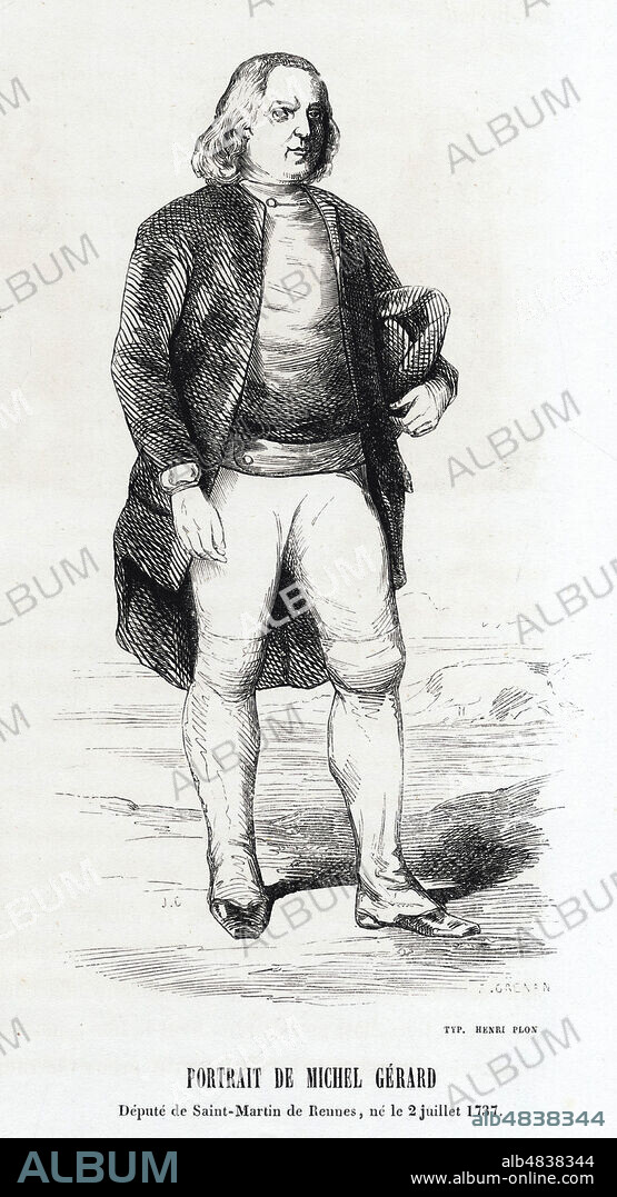Portrait de Michel GERARD (1737-1815) ou le Pere Gerard, seul paysan a avoir ete elu aux Etats-Generaux de 1789. Illustration de GRENAN reprise en 1842 dans Histoire-Musee de la Republique francaise de Augustin CHALLAMEL (1818-1894). Credit : Collection Jonas/Kharbine-Tapabor.