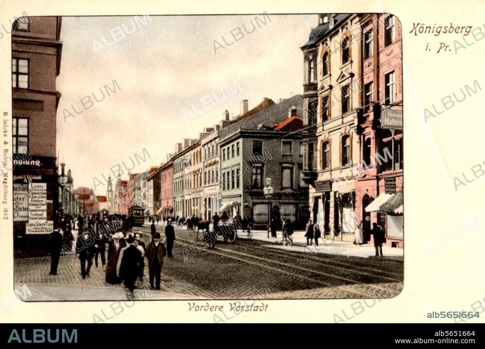Königsberg (Ostpreußen), Vordere Vorstadt. Straßenszene. Foto, koloriert, um 1905.