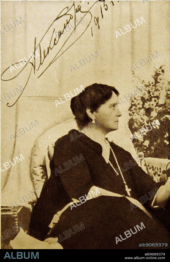 World War 1 - The Empress, Alexandra Feodorovna (Alix of Hesse) (1872-1918) was Empress consort of Russia as spouse of Nicholas II. Born a granddaughter of Queen Victoria of the United Kingdom. Alexandra is best remembered as the last Tsarina of Russia, as one of the most famous royal carriers of the haemophilia disease and of her support of autocratic control over the country.