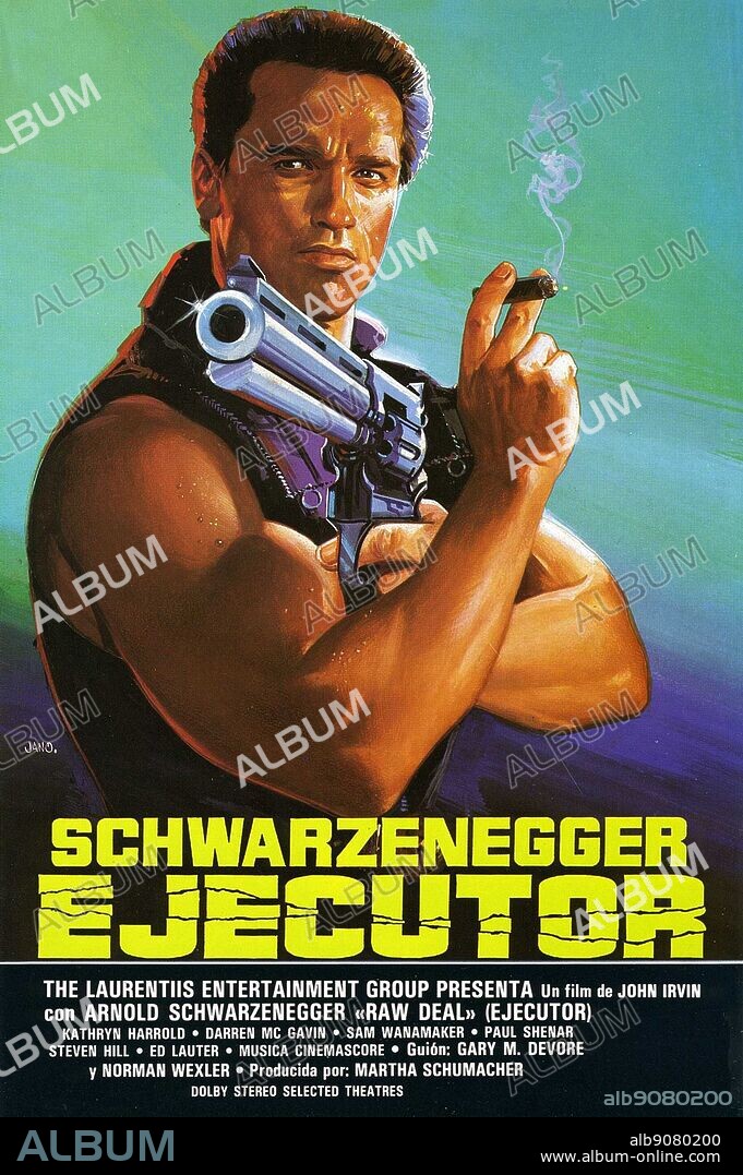 Poster of RAW DEAL, 1986, directed by JOHN IRVIN. Copyright DE LAURENTIS ENTERTAINMENT GROUP.